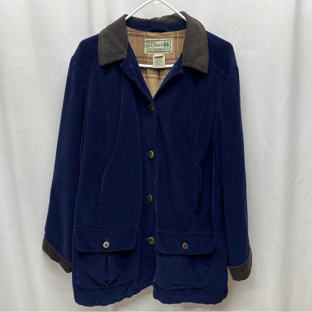 L.L. Bean vintage mens Large plaid  corduroy barn coat chore jacket navy brown